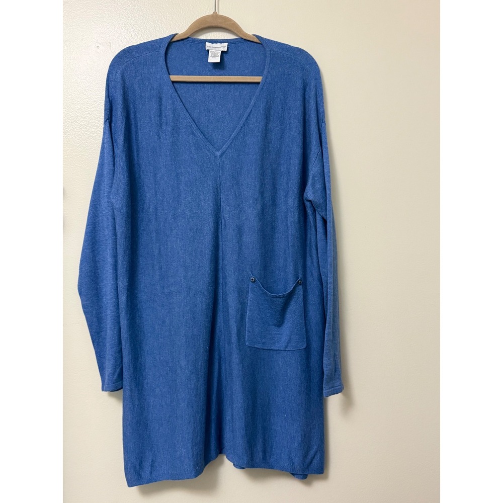Soft Surroundings Womens Blue Cashmere Blend V-Neck Pocket Tunic Sweater